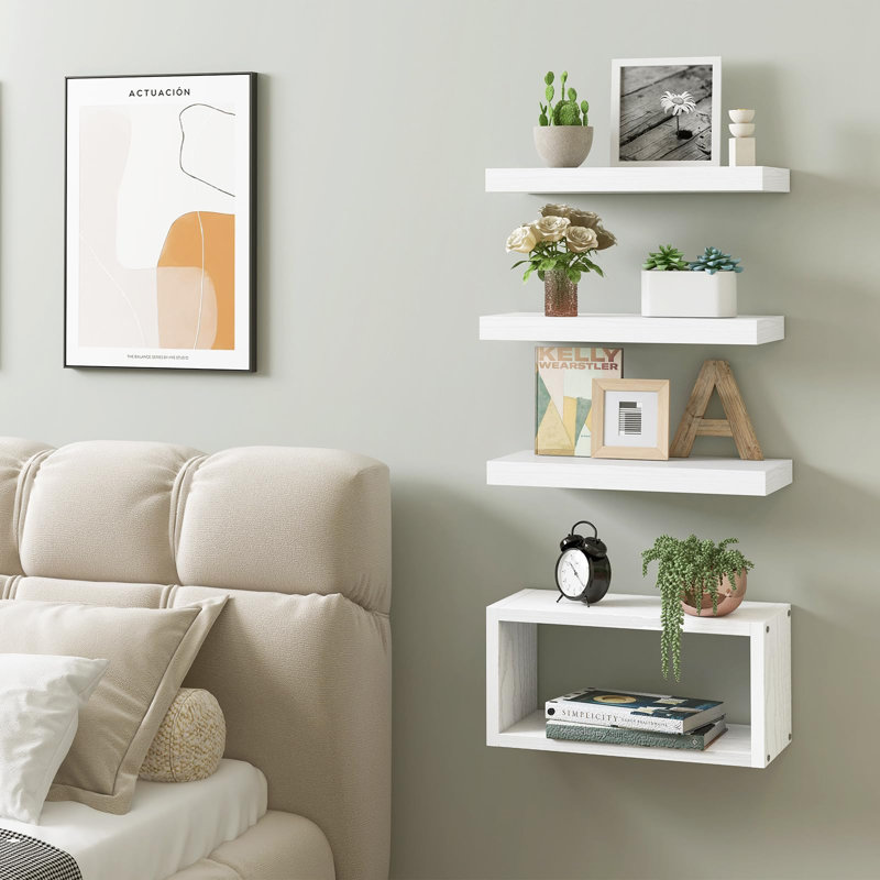 Tablette décorative en bois 4 pièces Cristle, Blanc
