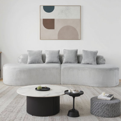 Canapé modulaire incurvé moderne 111,4 po avec revêtement moelleux en flanelle de style moderne avec surface moelleuse, coussins en mousse et à ressorts, sièges de loisirs multi-personnes pour le salon