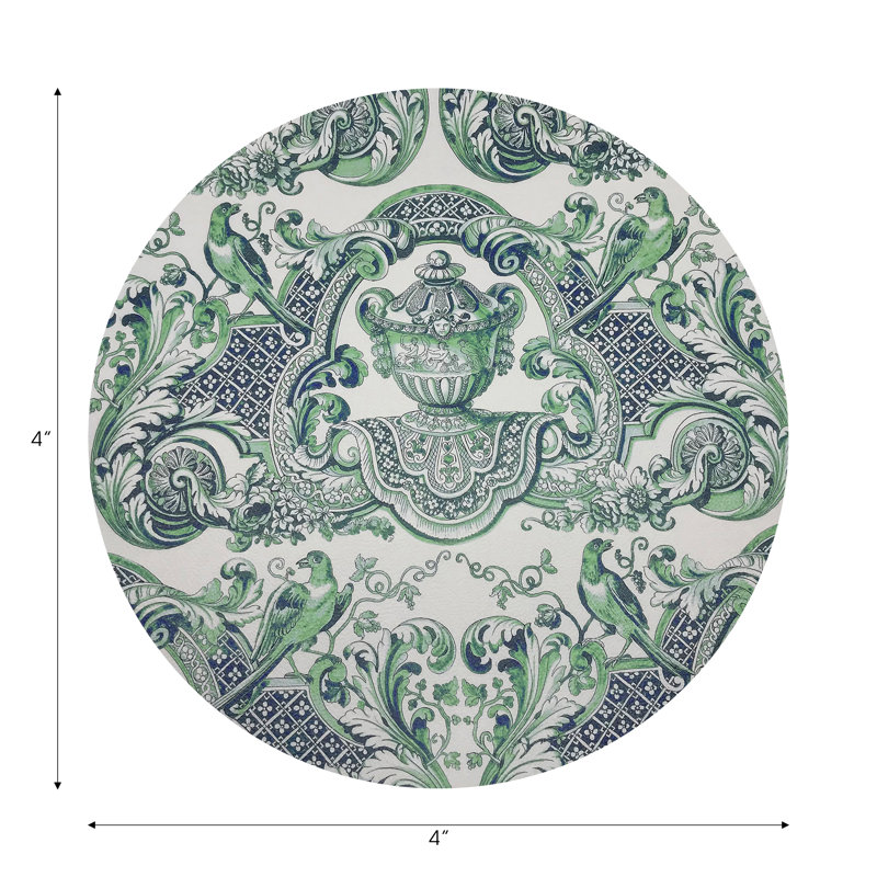 Royal Delft William And Mary Green Vegan Leather Round Coasters, Green