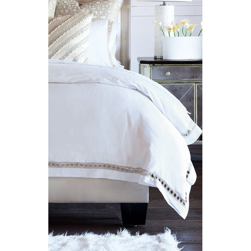 Celine Cotton Sateen Duvet Cover, Twin Duvet Cover + 1 Standard Sham, White/Champagne