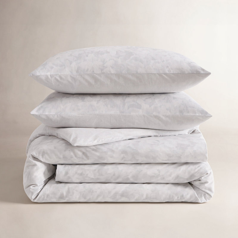Vera Wang Nebulous Flower Cotton Reversible Grey Duvet Cover Set, Queen Duvet Cover + 2 Standard Shams