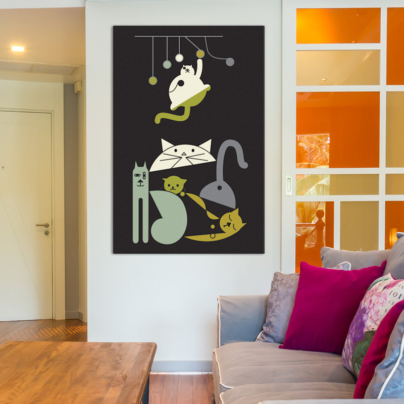 Chats par Fatowl - impression sur toile tendue, H 26 po x l 18 po x P 1,5 po, Pas de tapis, Toile tendue