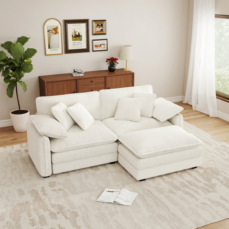 Ensemble de salon, canapé en L, canapé en velours côtelé, pour le salon, Beige Corduroy, 33.8" H x 81" W x 57" D