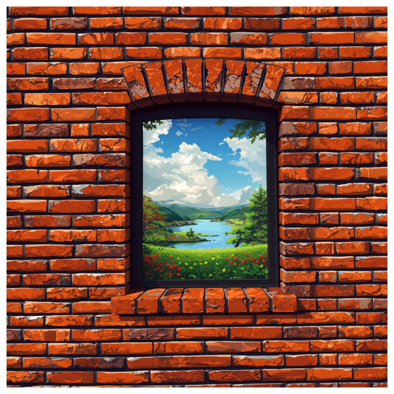 Window Brick Wall Quilted Bedspread All Sizes, Queen