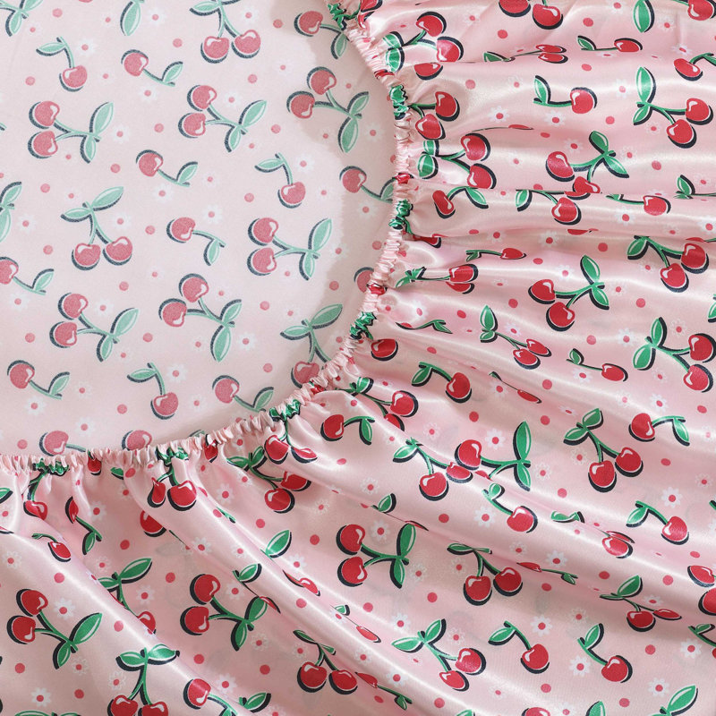 Betsey Johnson Soft Satin Sheet Sets, Queen Sheet Set with 2 Pillowcases, Pink Cherry
