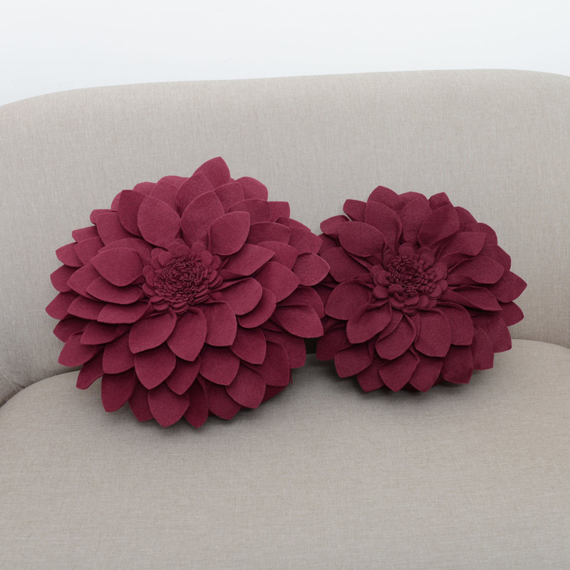 Fleur De Jardin Collection Ruffled Throw Pillow, 13" x 13", Wine