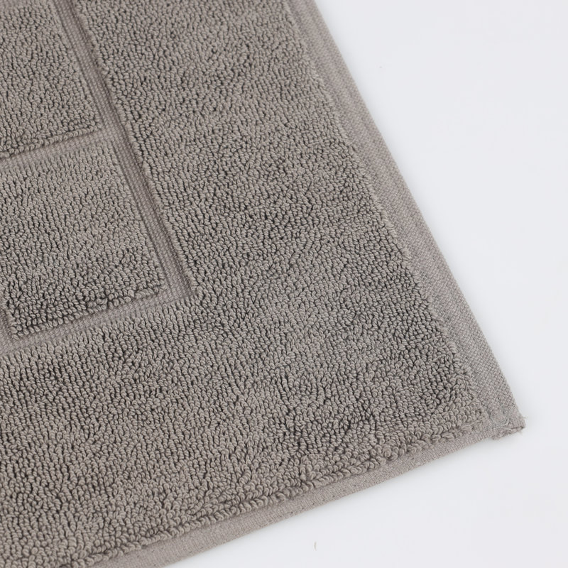 Nora Cotton Terry Solid Absorbent Thick Checkered Washable 2 Piece Bath Mat Set, Charcoal