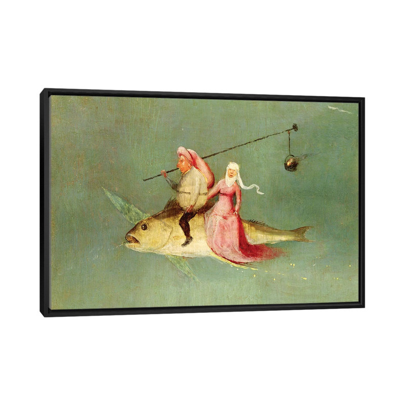 " Detail Of A Couple Riding A Fish, The Temptation Of St. Anthony " by Hieronymus Bosch, 18" H x 26" W x 1.5" D, No Mat