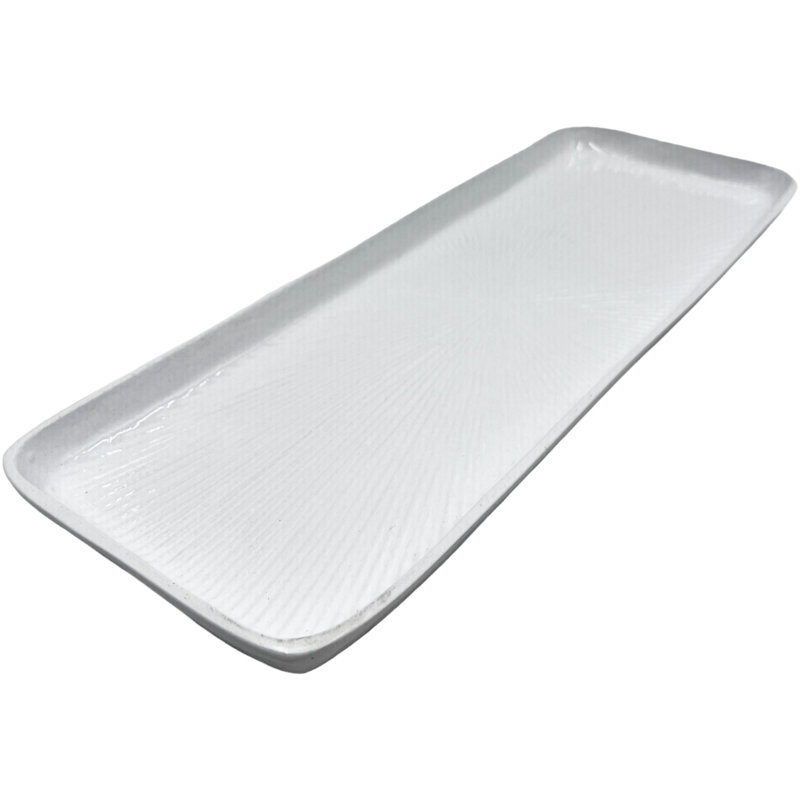 Plateau décoratif décoratif décoratif fait à la main en aluminium, Blanc, H 1 po x l 14,75 po x P 5,5 po