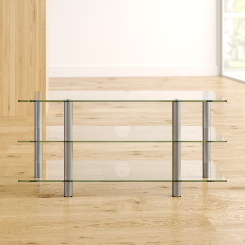 Whalen Unfinished TV Stand for TVs up to 42", Silver / Clear Glass