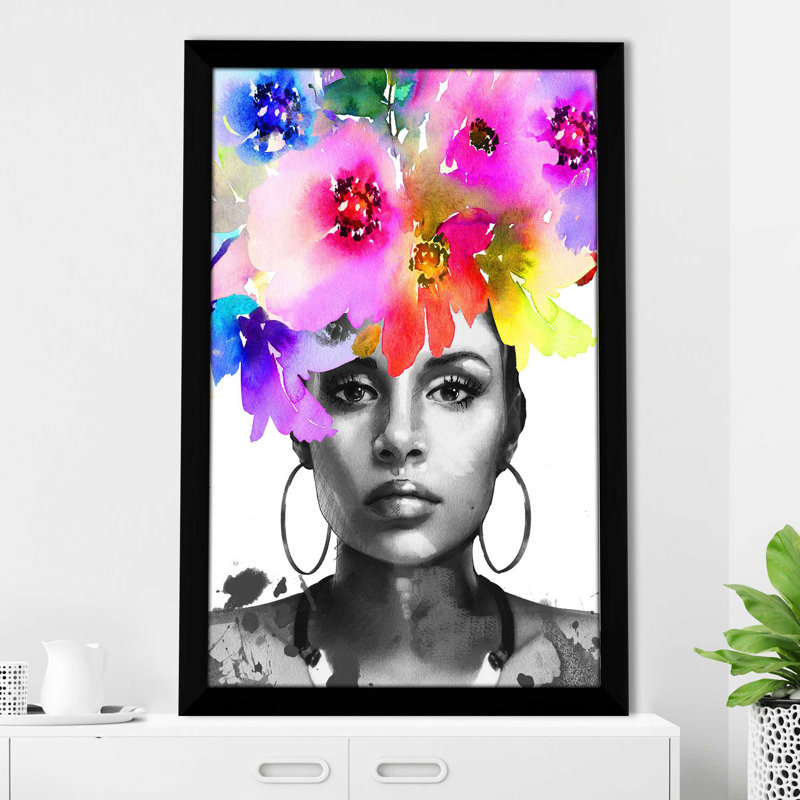 Afrique Model 3 (vertical) - Peinture, Cadre noir, H 27,5 po x l 21,5 po x P 0,75 po