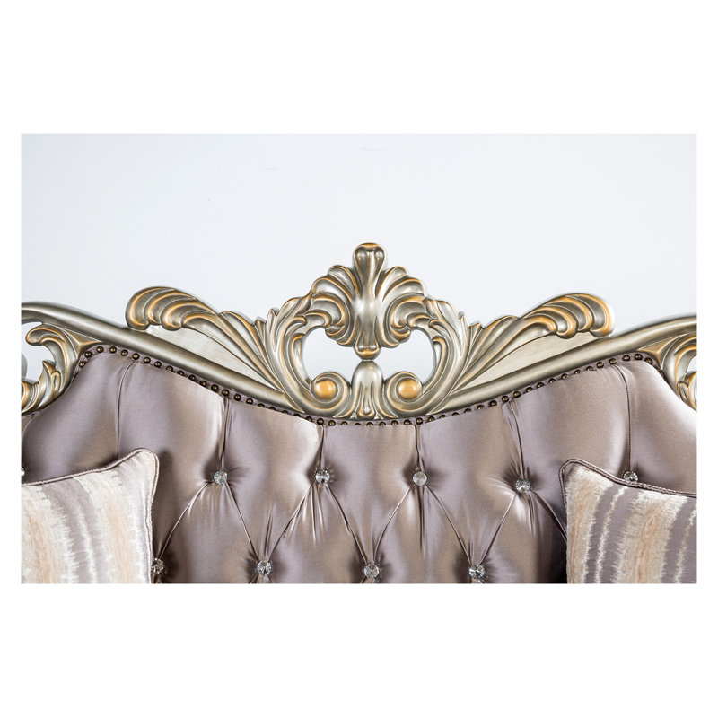 Fauteuil à oreilles Traditional en velours avec garniture cloutée et capitonnage à boutons