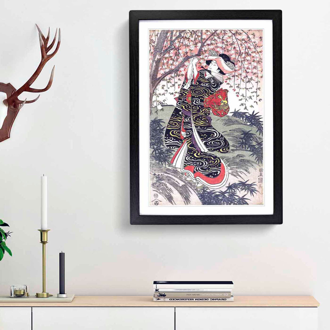 Geisha Under a Cherry Tree by Utagawa Toyokuni - Framed Print