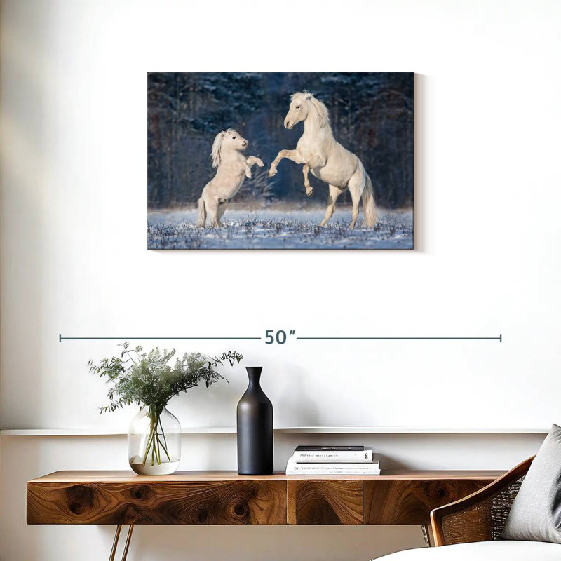 Brampt, chevaux blancs d'hiver, H 20 po x l 30 po
