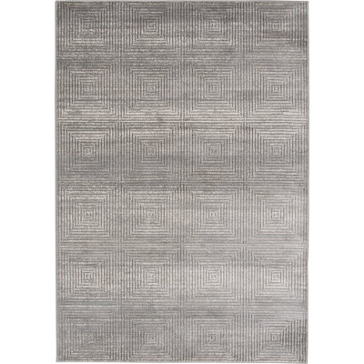 Tapis d'intérieur en polypropylène à motif géométrique gris Ebern Designs German Barris
