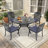 5-Piece Patio Dining Set, 48.03" Round Dining Table with Umbrella Hole & 4 Stackable Chairs with Blue Cushions-1570413632-1570413636
