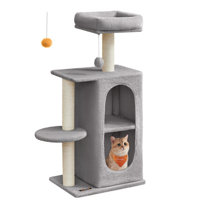 Small Cat Tree Tower With 2 Caves For Multi-Cat Households, Kittens, Scratching Posts