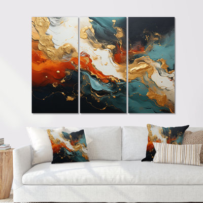 Bleu et or tempête de marbre II - art mural abstrait