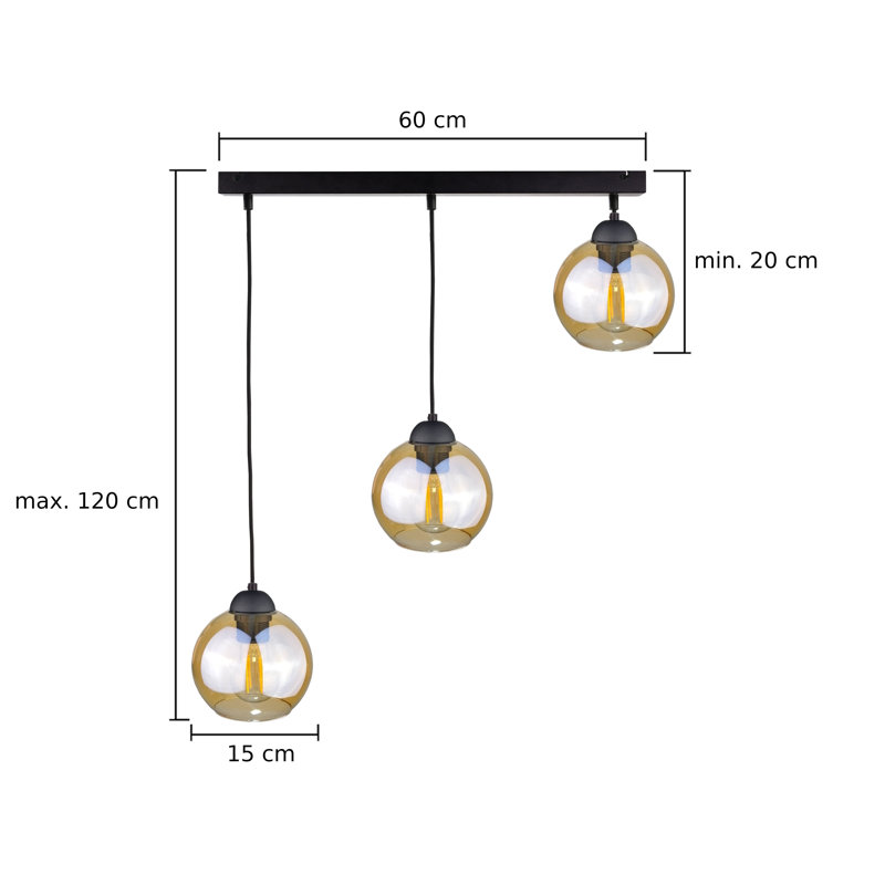 3 - Light Kitchen Island Pendant, Black