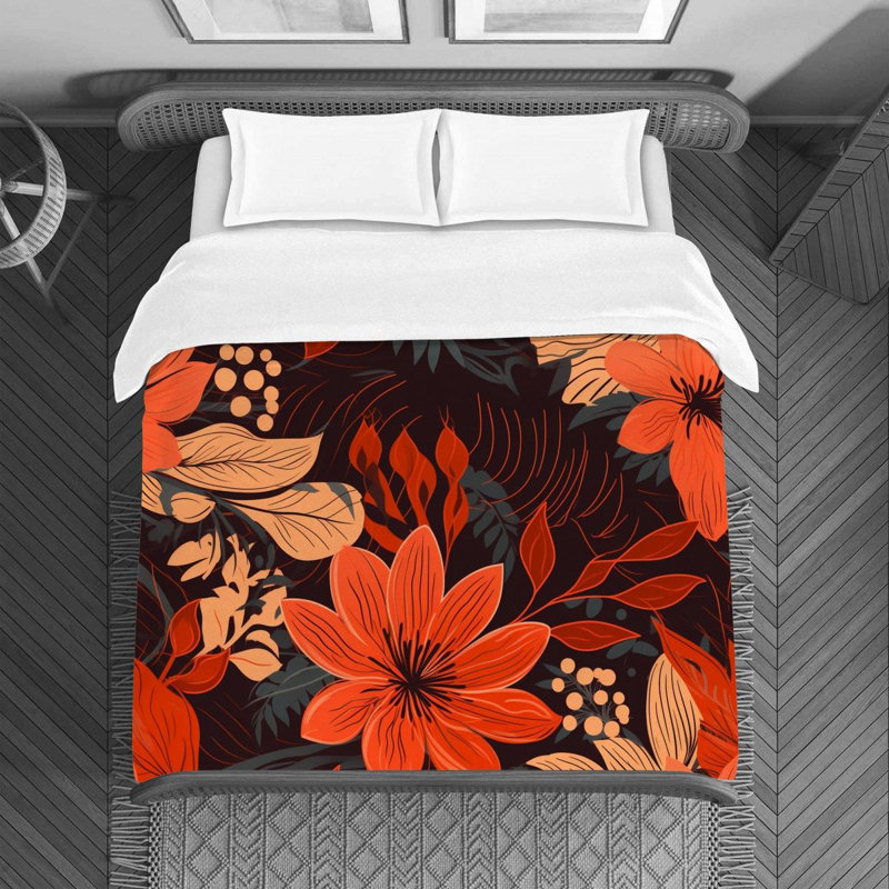 Machine Printed Duvet Cover, Queen Duvet Cover, Orange/Red