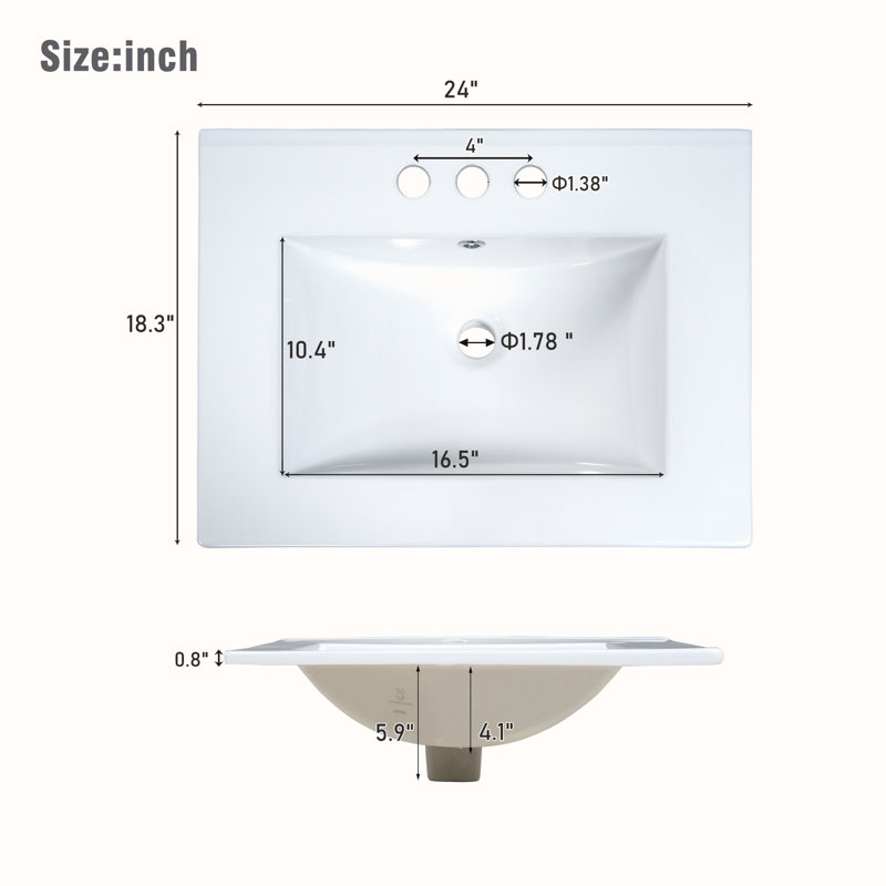 Bathroom Vanity with Ceramic Sink, White, Black