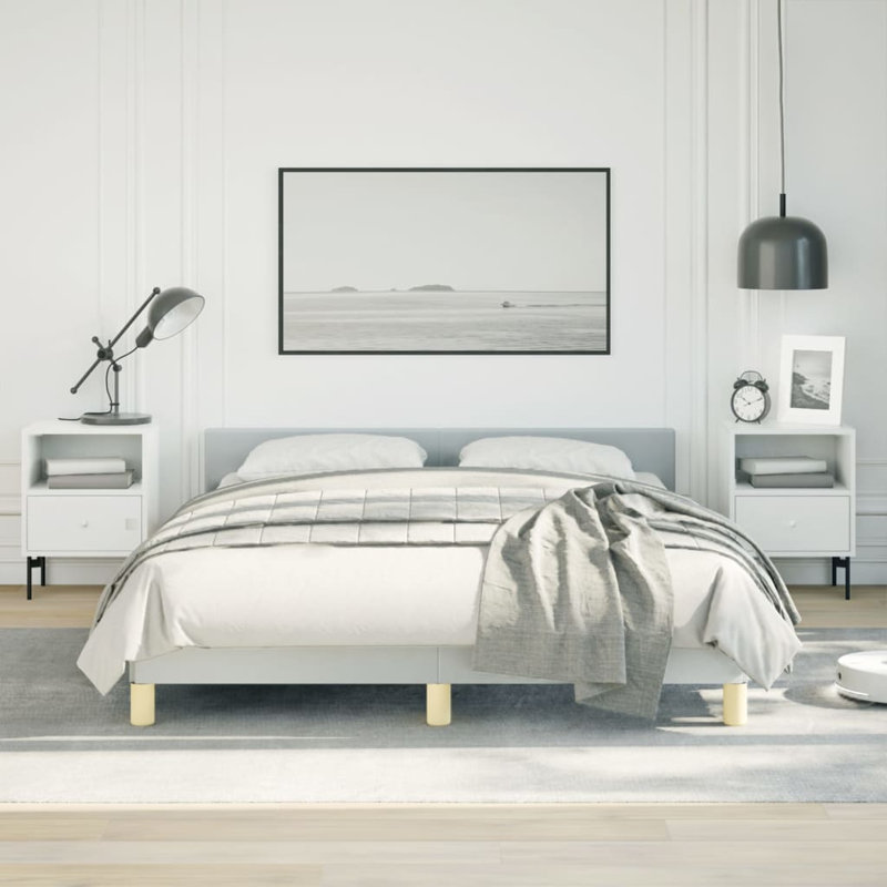 Pranavi vidaXL Fabric Platform Bed Frame, Slats Support, No Mattress, Full / Double, Light Gray