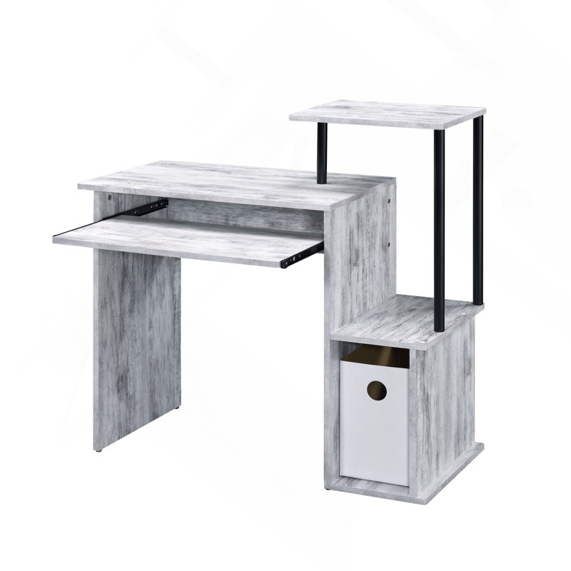 Computer Desk with Antique White & Black Finish, Gray/Black