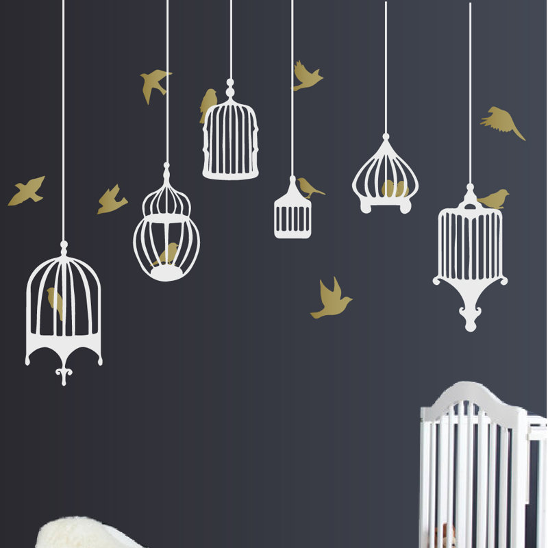 Décalcomanie murale galores oiseau, H 48 po x l 58 po x p 0,01 po, Doré / Blanc