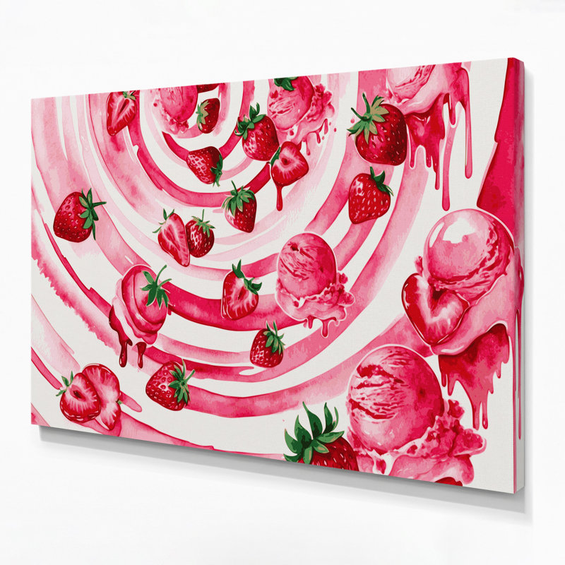 Dessert, fraise, crème glacée, art mural sur toile beige, H 11 po x l 14 po