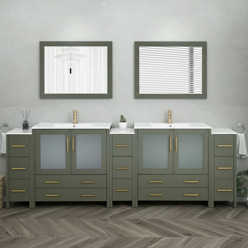  108" Double Bathroom Vanity Set with Mirror, Vintage Green