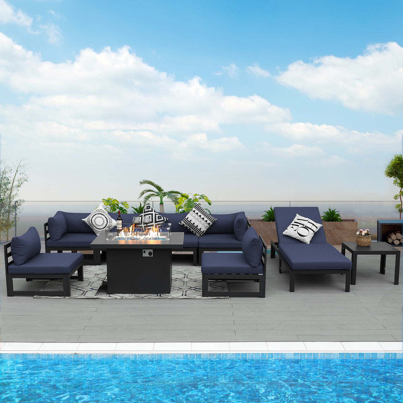 Glenyce 7 - Person Modular Patio Conversation Set with Cushions, Denim Blue