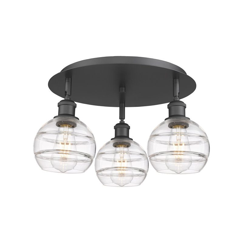 Plafonnier semi-encastré Glassoff, Transparent, H 8,88 po x l 17,63 po x P 17,63 po, Noir mat