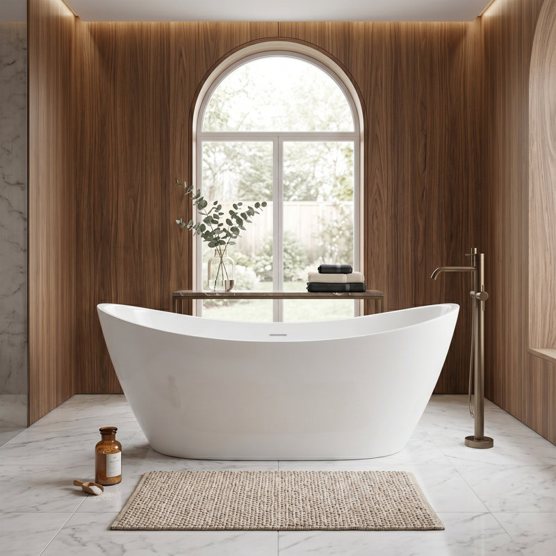 51" Glossy White Acrylic Double Slipper Freestanding Bathtub With Integrated Slotted Overflow And Center Drain - Compact Modern Soaking Tub