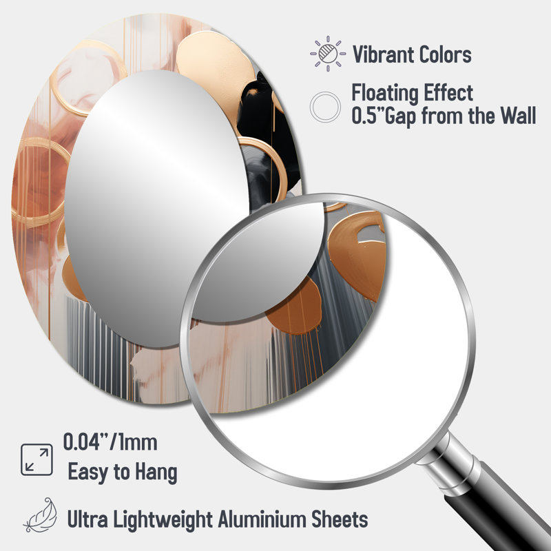 Décoration abstraite dorée et blanche Harmony I - Miroir mural ovale doré, 40 po x 30 po