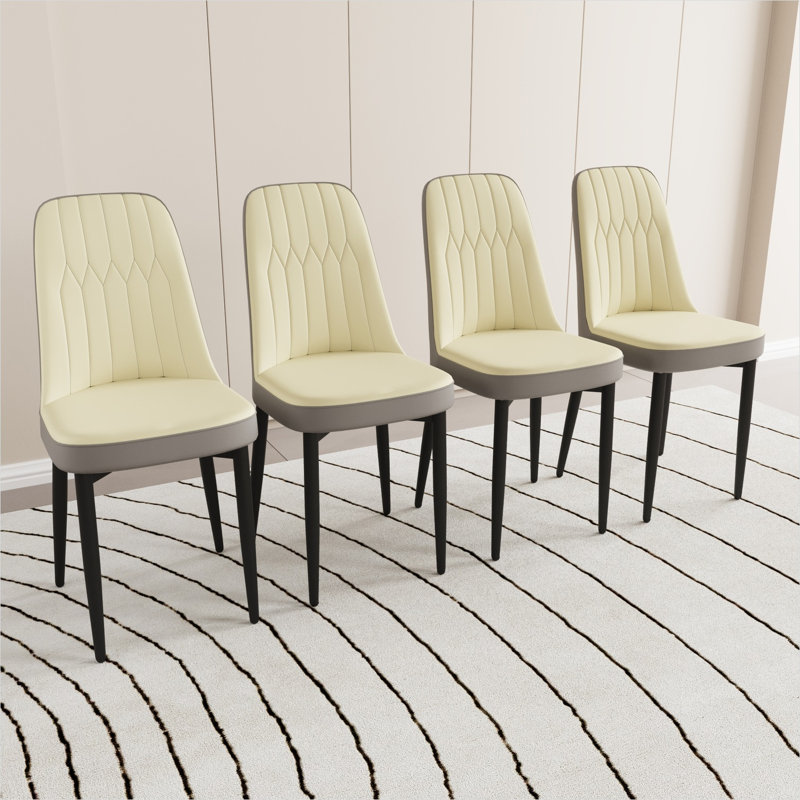 Ensemble de 4 chaises d'appoint neutres en similicuir beige pour salle à manger, sièges d'appoint de cuisine moderne avec pieds en métal noir