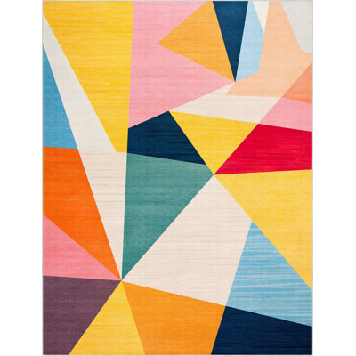 Well Woven Modern Geometric Triangle Multi Color Washable Area Rug