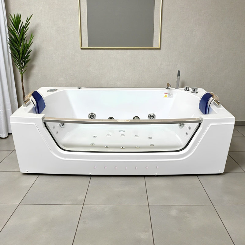 Baignoire à remous blanche pour 2 personnes 71 po x 35,5 po avec double pompe, chauffage et panneau avant en verre Privilege