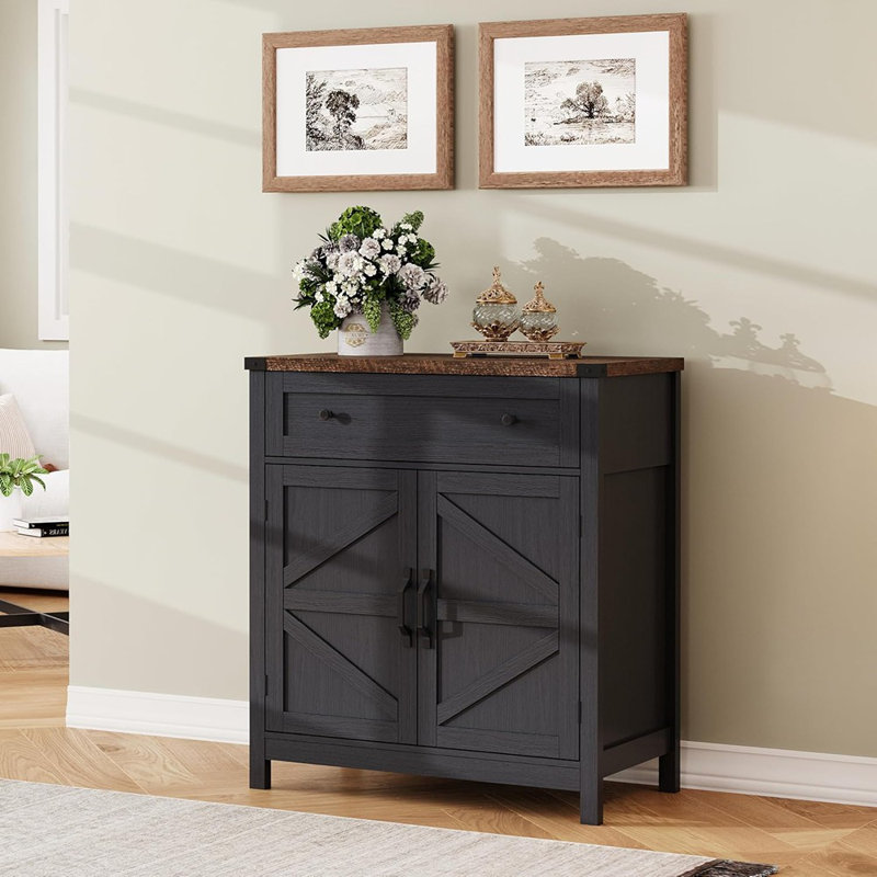 Armoire de bar avec tiroir Farmhouse, noir