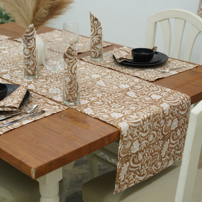 Red Barrel Studio 16X90 Fine dining table runner, Unique table decor, Kundanvan, Brown, Rectangle 11 po