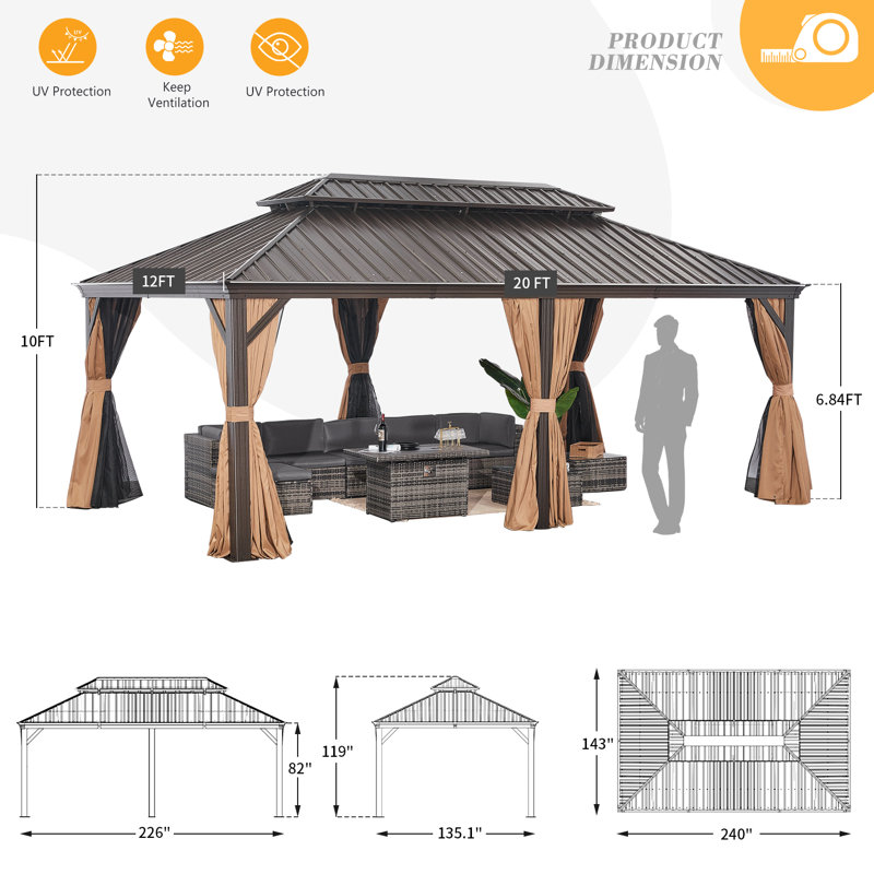 20 pi L 12 pi. D Pavillon de jardin en acier