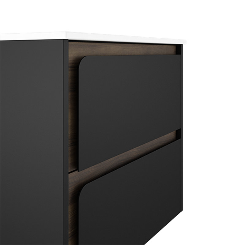 Cordoba 24'' Wall Mounted Single Bathroom Vanity with Ceramic Top, Black/Wood