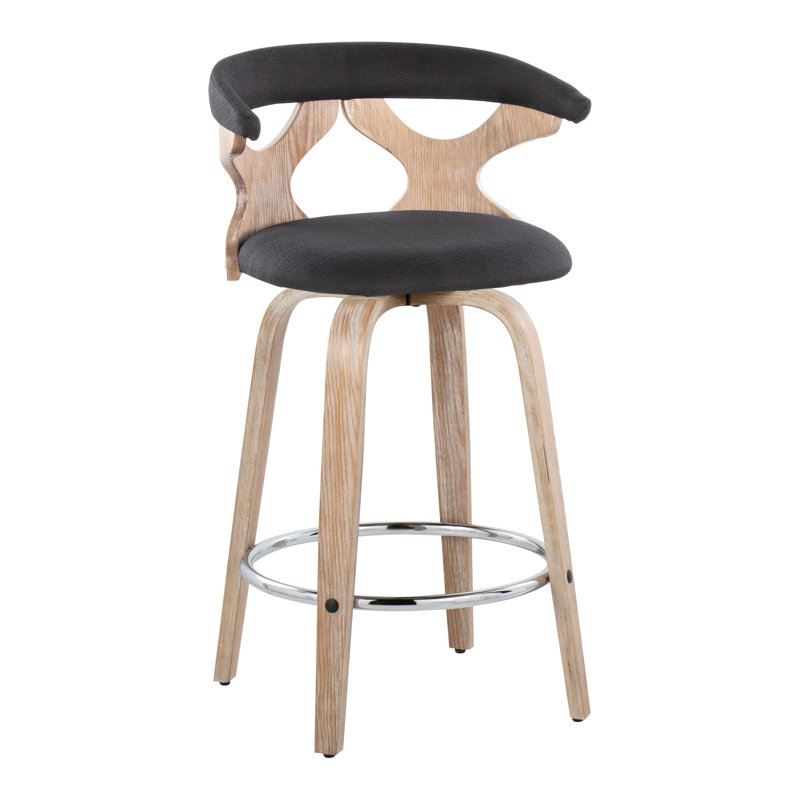 Tabouret de comptoir contemporain, Siège noir / cadre brun / argent