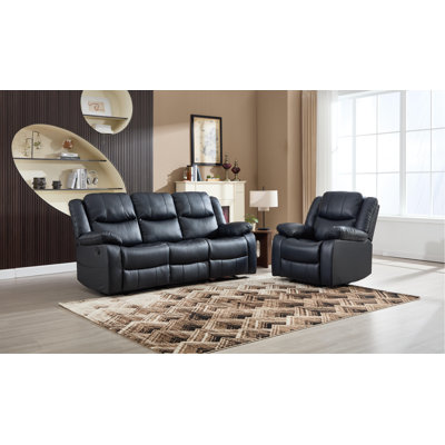Ensemble de salon inclinable manuel en cuir 2 pièces avec accoudoirs coussinés