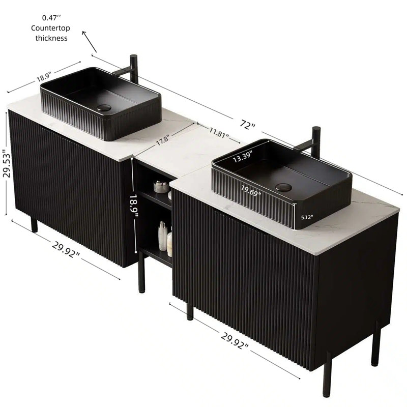 Meuble-lavabo de salle de bain avec lavabo, 72"