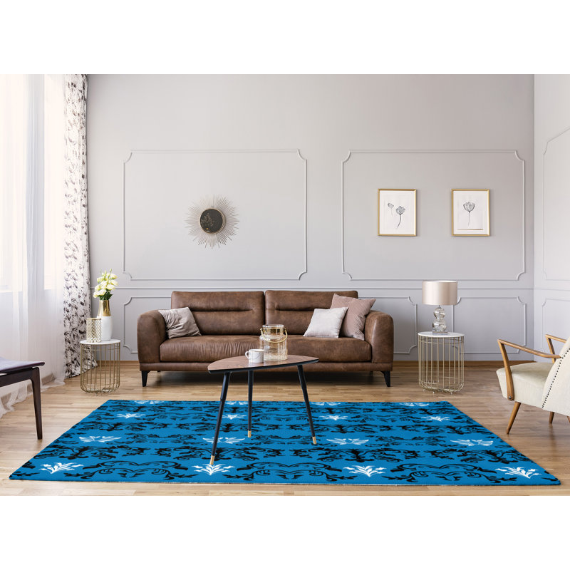 Tapis damassé bleu / noir, Rectangle 9 pi x 12 pi