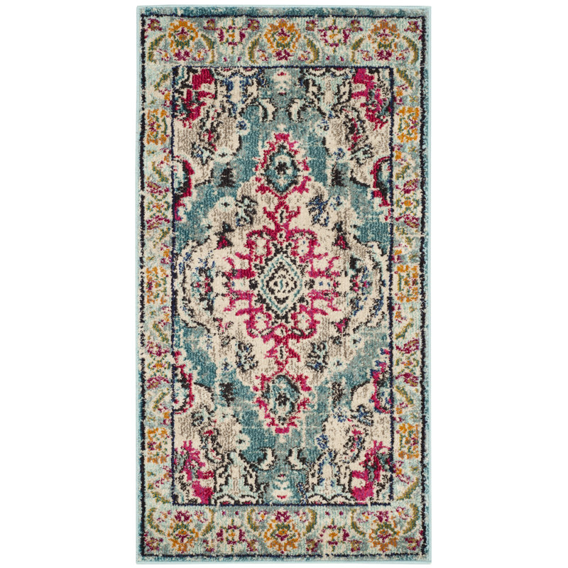 Almyra Oriental Area Rug, Rectangle 6'7" x 9'2", Light Blue/Fuchsia