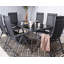 SORRENTO 6 Seater Black Rectangular Recliner Set with Textylene Multi Position Chairs