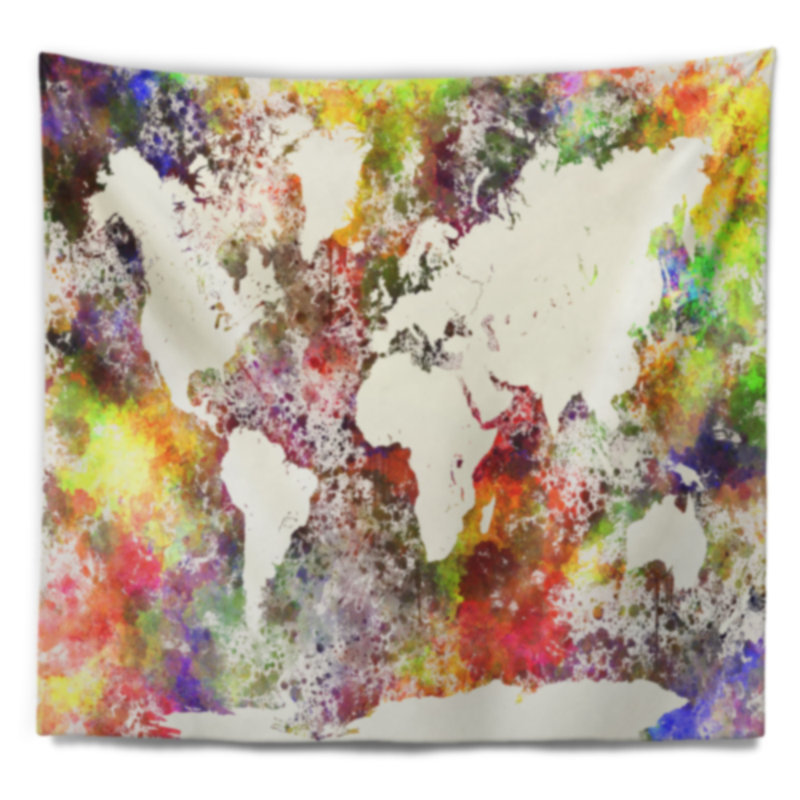 Carte du monde en tapisserie de grandes couleurs, H 32 po x l 39 po