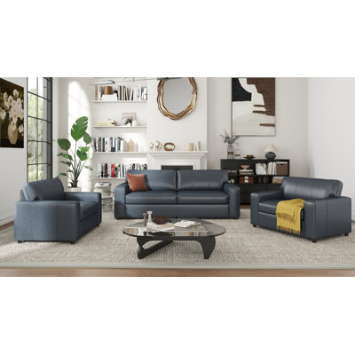 Caro Espinoza Leather Upholstered 3-Piece Living Room Set, Sofa And 2 Cutler Chairs