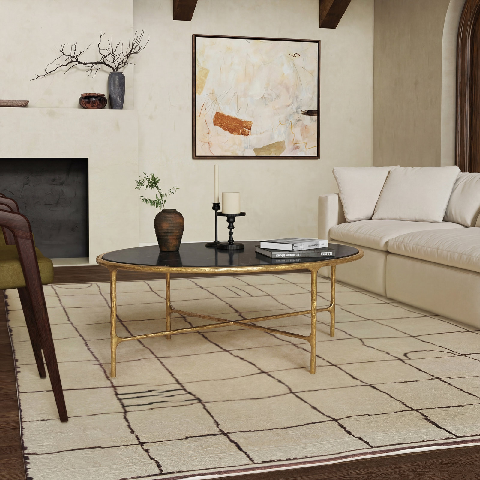 Evelynn 30" Coffee Table, Brass, Black